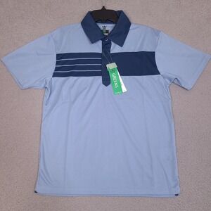 18 Greens Mens Golf Polo Shirt Small Blue‎ Navy Stripe Moisture Wicking NWT